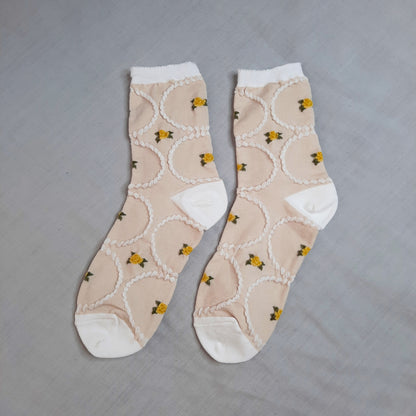 Rococo Rose Socks (Light Nude, Sage)